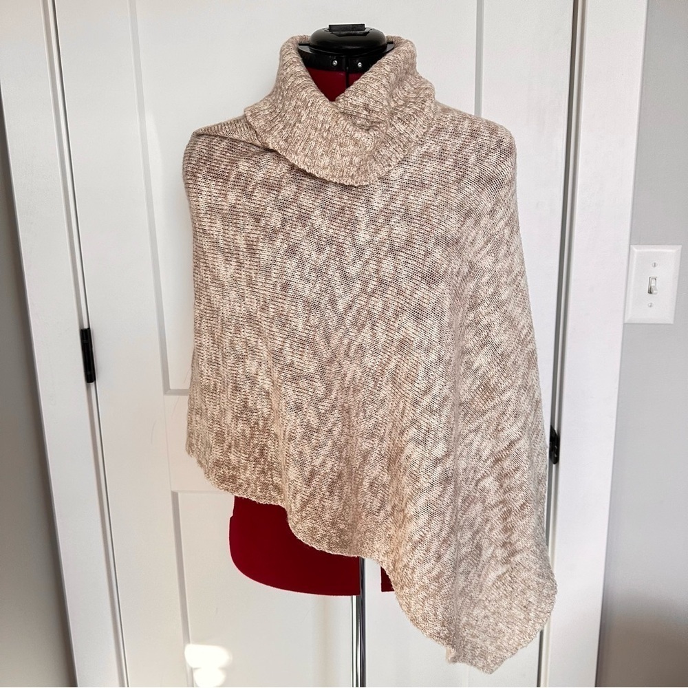 Eileen Fisher Natural Funnel Neck Poncho Organic Cotton Alpaca Lagenlook Oatmeal